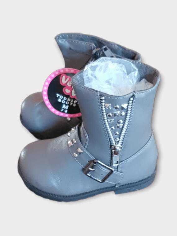 VeeVee Toddler Boots Gray & Silver Studded Moto Boot